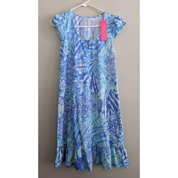 🆕 Lilly Pulitzer Rejina Ruffle Dress in Hey Hey Soleil Blue Haven XS - Picture 4 of 9